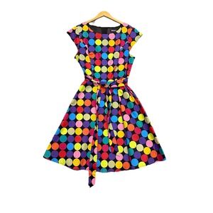 Pukavt Women's Retro Rockabilly Swing Dress Polka Dot 50s Pinup Belted Size XL
